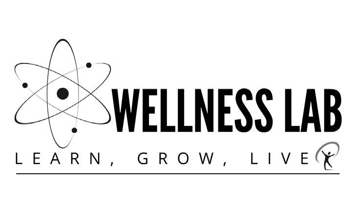 Wellness Lab - Learn, Grow, Live - logo featuring atomic atom swirls
